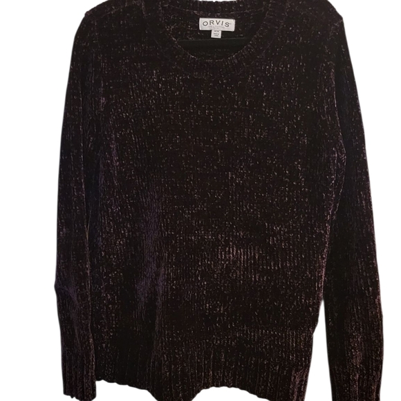 Orvis Women's Deep Purple Chenile Crew Neck Sweater Size M - Picture 2 of 3